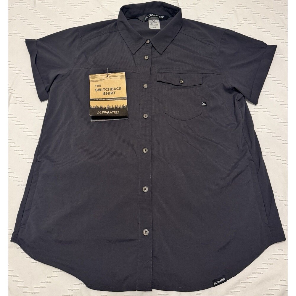 Coalatree Women’s XL Black Switchback Travel Button Up Short Sleeve Shirt New